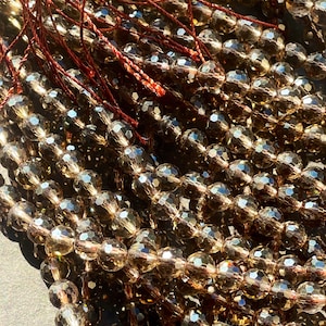 AAA natural smoky quartz stone bead. Faceted 6mm 8mm 10mm 12mm round bead. Beautiful natural smoky brown color quartz gemstone. Full strand