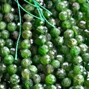 AAA Natural Diopside stone beads, faceted 3mm 4mm round bead . Gorgeous natural green color diopside gemstone bead . 15.5” strand