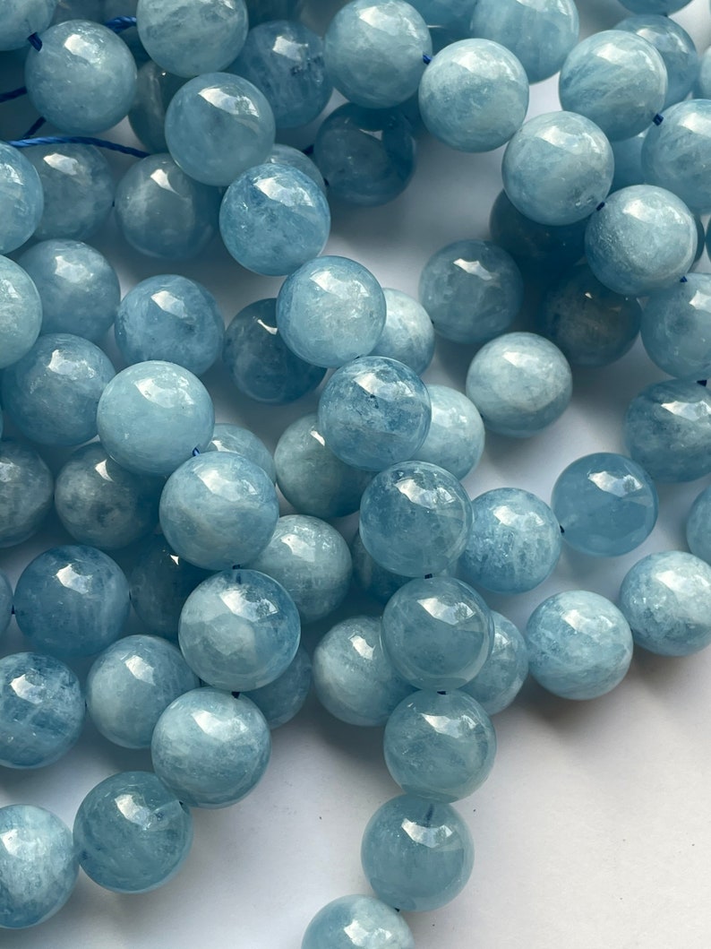 AAA Natural Aquamarine Stone Beads 4mm 6mm 8mm 9mm 10mm 12mm Gorgeous, Clear Blue Aquamarine Gemstone High Quality Gemstone Strand image 4