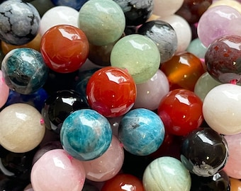 Natural MIXED Gemstone bead. 6mm 8mm 10mm round bead. Natural MULTICOLOR gemstone bead 15.5” strand (Yellow, Green, Red, Blue)