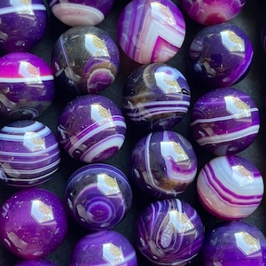 Belle perle en pierre d&#39;agate du Botswana. Perle ronde de 6 mm 8 mm 10 mm. Rang complet de belle agate du Botswana de belle couleur pourpre 15,5 pouces