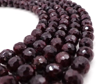 natürliche Granat Steinperle facettiert 4mm7mm, 8 mm 10 mm 12 mm runde Perle. Wunderschöne natürliche dunkel rote Farbe Granat Perle. Edelsteine von hoher Qualität 40 cm