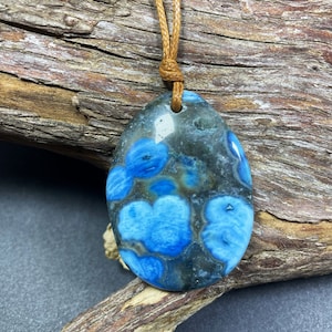 Natural fossil coral stone pendant . Teardrop Shape. Gorgeous blue color fossil color gemstone bead. Loose bead. Gemstone pendant.