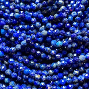 AAA Natural lapis lazuli stone bead . Faceted 2mm round bead . Real nice quality. Beautiful natural royal blue color lapis lazuli gemstone.