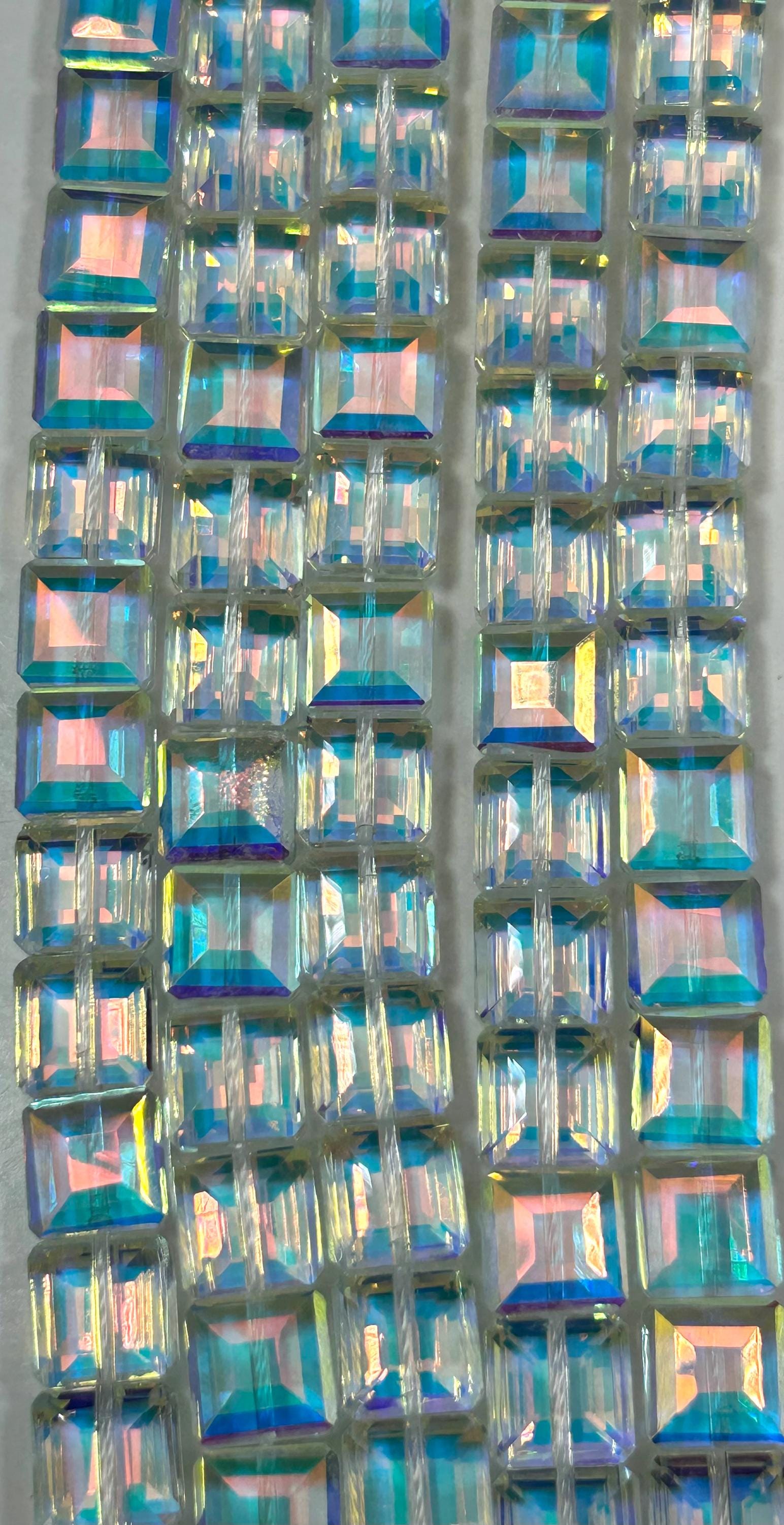 AAA High Quality Iridescent Crystal Bead Faceted 10mm  Square Shape Beads. Gorgeous Rainbow Flash Beads Great Quality Full Strand 15.5"