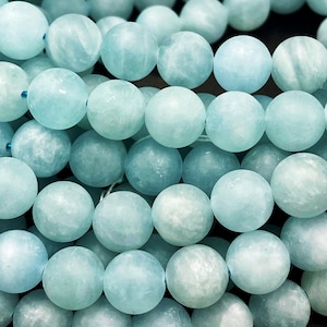 AAA Natural matte aquamarine gemstone bead. 6mm 7mm 8mm 10mm 12mm 14mm round bead . Beautiful natural sea blue color aquamarine bead