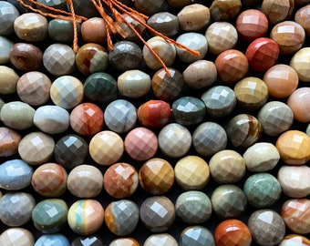 AAA Natural ocean jasper stone bead. Faceted 8mm coin shape bead. Beautiful natural gemstone bead.15.5” strand