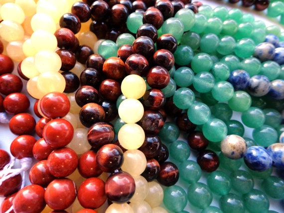 Natural Gemstone Beads, Matte 7 Chakra Mix, 6mm Round - Golden Age