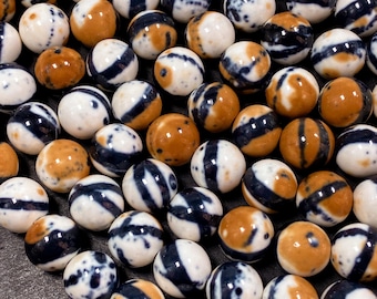 Beautiful Rain Flower Stone Bead 4mm 8mm 10mm 12mm Round Beads, Gorgeous Multicolor Orange Black White Rain Flower Beads Full Strand 15.5"
