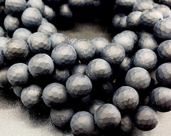 Matte Faceted Black Onyx Beads: Natural Gemstone Round Beads 4-12mm