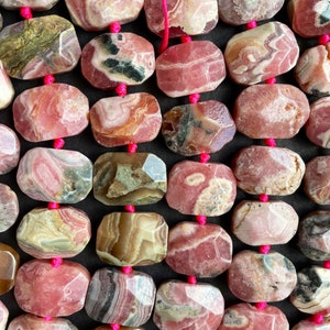 AA natural rhodochrosite stone bead. Faceted 14x16mm rectangle shape . Gorgeous natural pink color rhodochrosite gemstone. Full strand 15.5”