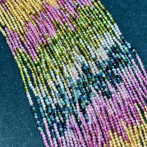 NATURAL Tourmaline Gemstone Bead Faceted 2mm 3mm Round Beads, Beautiful Multicolor Pink Orange Green Color Tourmaline Beads Full Strand 15.5
