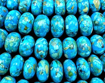 Natuurlijke mozaïekturquoise edelsteenkralen, gladde rondelle-streng voor het maken van sieraden