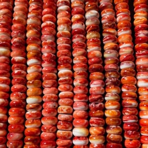 Natural spiny oyster shell bead. 5x8mm Rondelle shape. Gorgeous natural orange color . High quality spiny oyster shell bead!