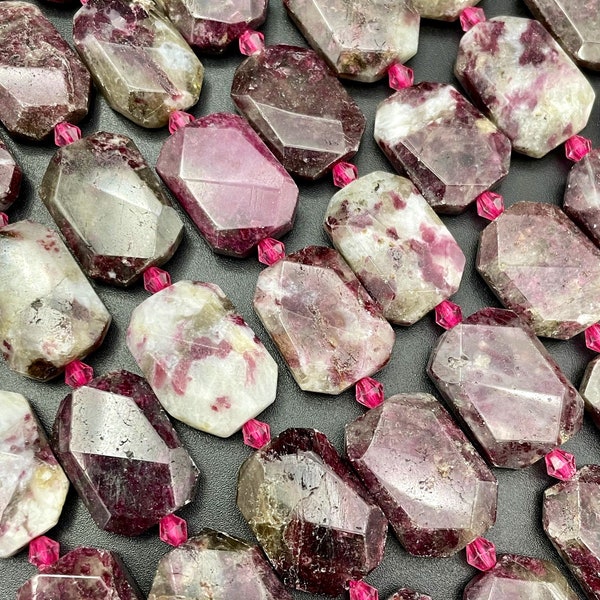 AAA Natural Ruby Tourmaline Stone Bead. Faceted 15x22mm Rectangle faceted shape. Beautiful Dark Ruby Red Tourmaline stone bead 15.5"