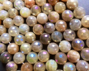 Natural moonstone beads 4mm 6mm 8mm 10mm 12mm round faceted bead . Gorgeous natural multi colors gemstone bead . 15.5” strand .