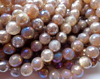 12 beads 8mm Faceted Nugget Natural Peach Pink Rainbow Moonstone Gemstone Beads 