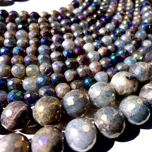 Natural Gemstone Mystic Labradorite beads 6,8,10,12mm beads, Full length 15.5 inches, Faceted Round, Great for JEWELRY making! AAA Quality
