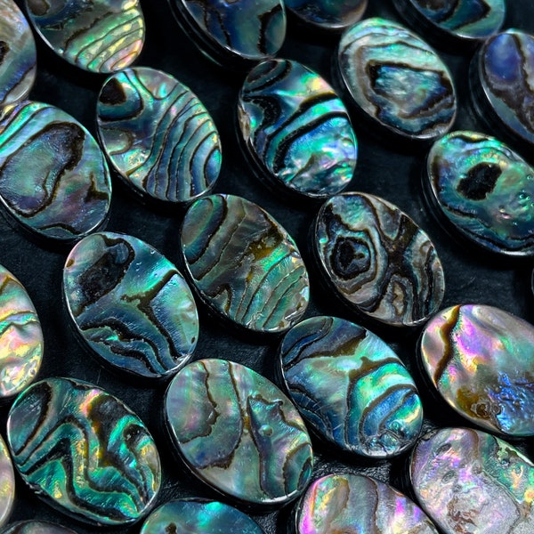 AAA Natural abalone shell bead Oval shape, Gorgeous natural rainbow peacock color abalone shell bead, Excellent quality. Full strand 15.5"