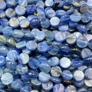 Natural kyanite gemstone beads . 8mm coin shape . Gorgeous natural blue color kyanite gemstone bead . Not treated . Full strand 15.5”