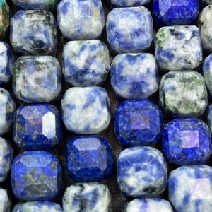 Natural blue sodalite stone bead. 9mm faceted cube shape. Beautiful blue color . High quality gemstone bead.