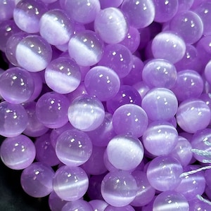 AAA Natural Selenite Gemstone Bead, 8mm 10mm Round Bead, Beautiful Purple Color Loose Selenite Gemstone Beads, Full Strand 15.5"