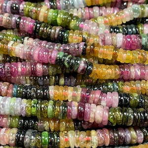 AAA natural tourmaline gemstone bead. 6mm 8mm rondelle shape. Gorgeous multi color watermelon tourmaline gemstone bead. Full strand