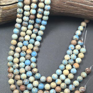 Natural Sea Sediment Gemstone Bead 6mm 8mm 10mm Round Beads, Beautiful light Blue Beige Color Imperial Beads Full Strand 15.5" image 6