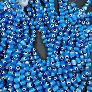 Evil eye glass beads 6mm 8mm 10mm round shape. Lucky eye bead, beautiful turquoise blue color, white and black eye. Full strand glass beads image 4