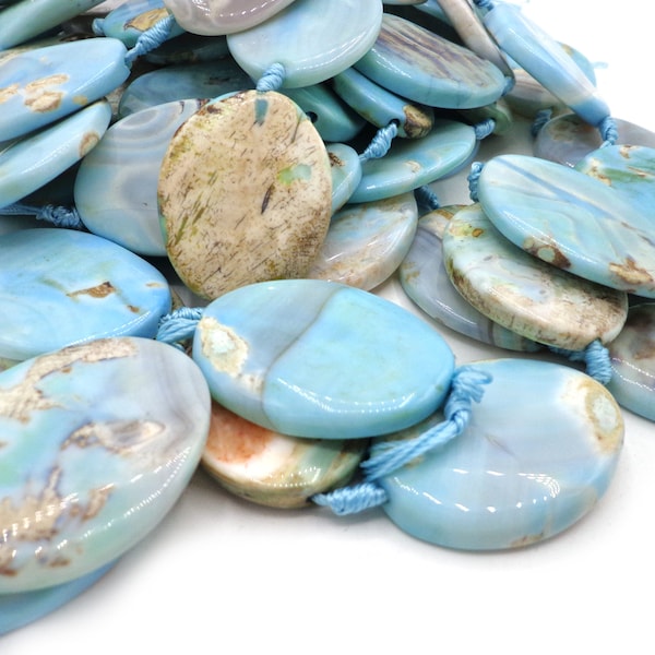 NATURAL Gemstone Sky Blue Dragon Skin Agate Pendant, Oval shape, 26x35mm, Full Strand 16" Great for JEWELRY making! Not Treated in Anyway!