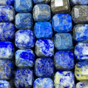 Natural lapis lazuli stone bead. Faceted 8mm cube shape bead. Gorgeous natural blue color lapis lazuli gemstone bead. Loose stone bead