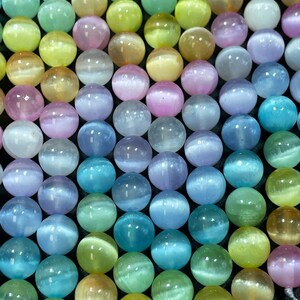 Natural Rainbow Pink Green Selenite Smooth Round Beads 8mm ,calcite