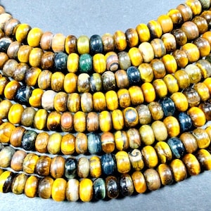 Natural Tiger Eye Gemstone Bead, 8mm Rondelle shaped Beads, Beautiful Natural Brown Dark Navy Blue Stone Beads 15.5&quot; Strand