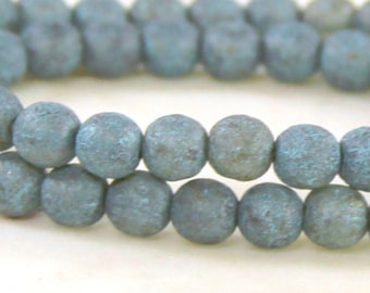 Round Druk Beads, 6mm., Tea Green w/Etched Finish, Beads, Spacers. Czech Beads, 30 beads