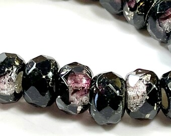 Rondelle Faceted Beads, Eggplant Purple w/Silver Lining, 9x6mm w/3mm Hole, Pony Beads, Roller Beads, Czech Glass Beads, 10  Pieces, 08