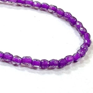 Round 3mm Faceted Beads, Purple Pansy w/ Etched Finish, Small Spacer Beads, 50 Pieces