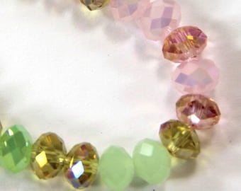 Crystal Rondelle Glass Beads By Tiaria, 8 x 5 mm Multi-Colored Green, Pink, And Honey Yellow Crystal, 8x5mm, 35 Pieces