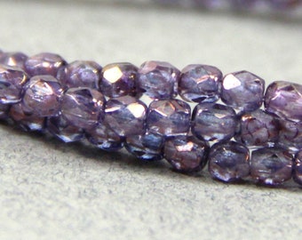 Round 3mm Faceted Beads, Grape w/Bronze Finish, Small Spacer Beads, 50 Pieces
