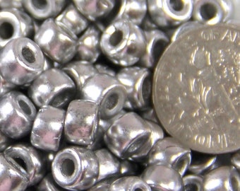 Pony Beads, 6mm w/2mm Hole, Silver w/Matte Finish, Czech Glass Beads, Large Hole Beads, Accent Beads