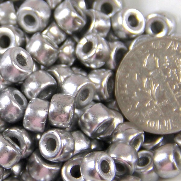 Pony Beads, 6mm w/2mm Hole, Silver w/Matte Finish, Czech Glass Beads, Large Hole Beads, Accent Beads