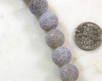 Gray Fire Agate Beads, 12 mm, Dyed, Matte, Crackle Finish, 16 Beads