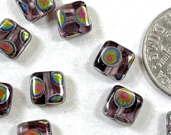 Preciosa Peacock Square Tile Beads, 6 mm Tile  Beads Peacock Tile Beads, Light Amethyst, Accent Beads,  Czech Pressed Glass Beads, 20 Pieces