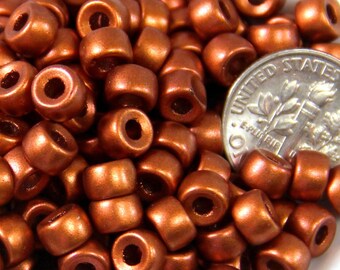 Pony Beads, 6mm w/2mm Hole, Copper w/Matte Finish, Czech Glass Beads, Large Hole Beads, Accent Beads