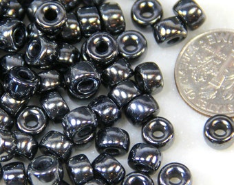 Pony Beads, 6mm w/2mm Hole,  Hematite Black w/Gloss Finish, Czech Glass Beads, Large Hole Beads, Accent Beads, 50 Pieces, 31