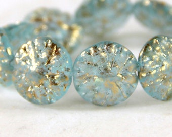 Dahlia Flower Coin Beads, 14mm, Teal Blue  w/Gold Wash, Czech Beads, Accent Beads, Spacer Beads, Side Drilled Beads, 10 Pieces