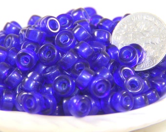 Pony Beads, 6mm w/2mm Hole, Cobalt Blue w/Gloss Finish, Czech Glass Beads, Large Hole Beads, Accent Beads, 121