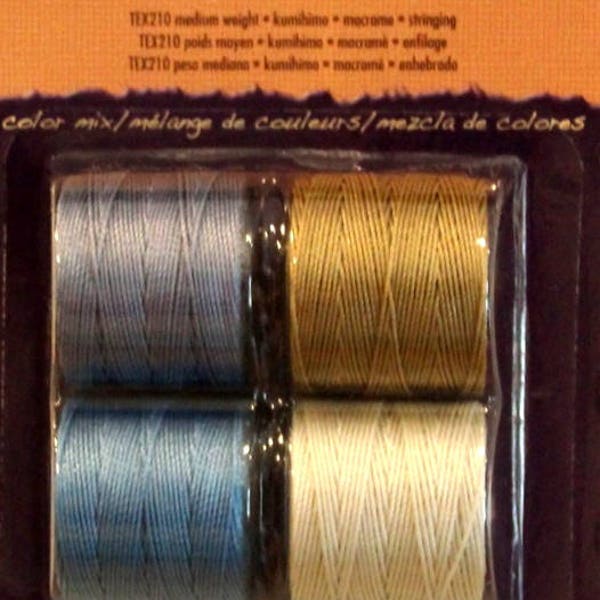 S-LON, " CHINO", Bead Cord, 4 Color Mix, Kumihimo Cording, 5 mm,3 Ply Twisted Bonded Multifilament Nylon Cord, 77 Yards Each Spool,