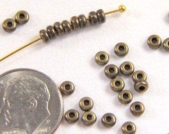 TierraCast Disk Beads, 3mm Round Heishi Beads, 3 mm Disk Coin Bead, Spacer Beads, Antiqued Solid Brass, 45 pieces