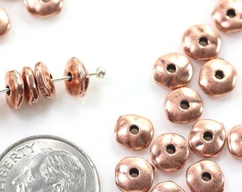 TierraCast Heishi Beads, 7mm Round Nugget Heishi Coin Spacer Beads, 7 mm, Accent Beads, Antiqued Copper