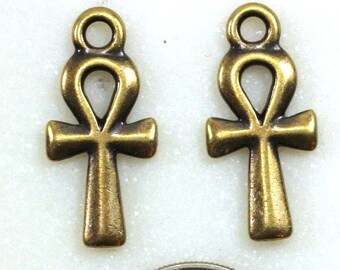 TierraCast Small Ankh Charms, Small Ankh Drops, Double Sided Charms, Antiqued Brass, Lead Free Pewter, 4 Or More Pieces, 9627